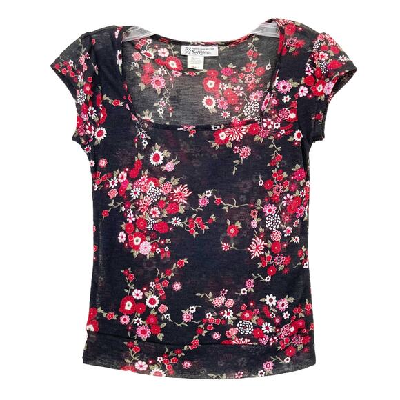 Vintage 90s Black Semi Sheer Floral Shirt Sz S - Picture 1 of 5